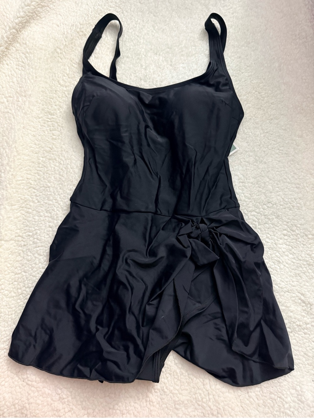 Classic Black One-Piece Swimdress with Tie Waist detail. Size XS